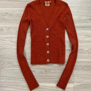 Tory Burch Merino Wool Burnt Orange Simone Cardigan